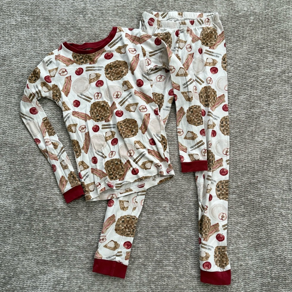 Burt’s‎ Bees Kids Apple Pie Print Organic Cotton Pajama Set Snug Fit Size 8